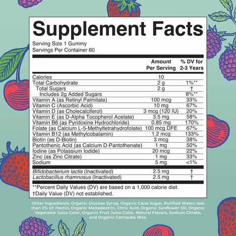 Organic Toddler Multivitamin + Postbiotics Gummies